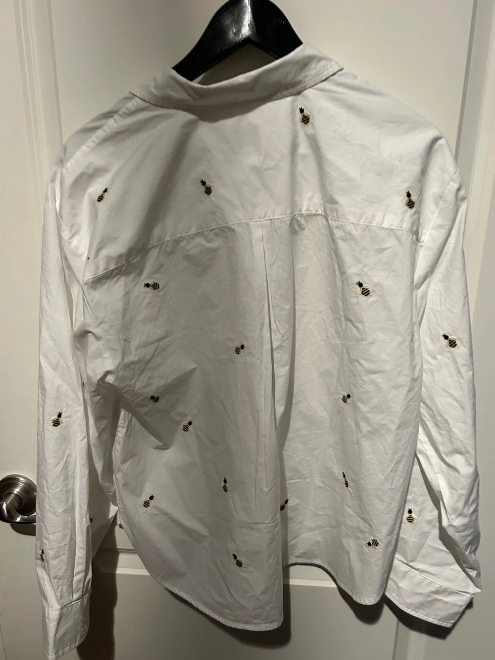 Maeve White Button-Down Shirt with Bee Embroidery - Picture 8 of 9